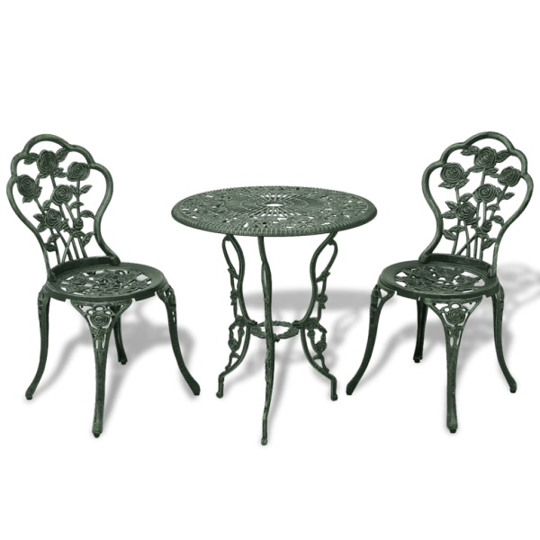 Set Mobilier Bistro 3 Piese Verde Aluminiu Turnat 42164